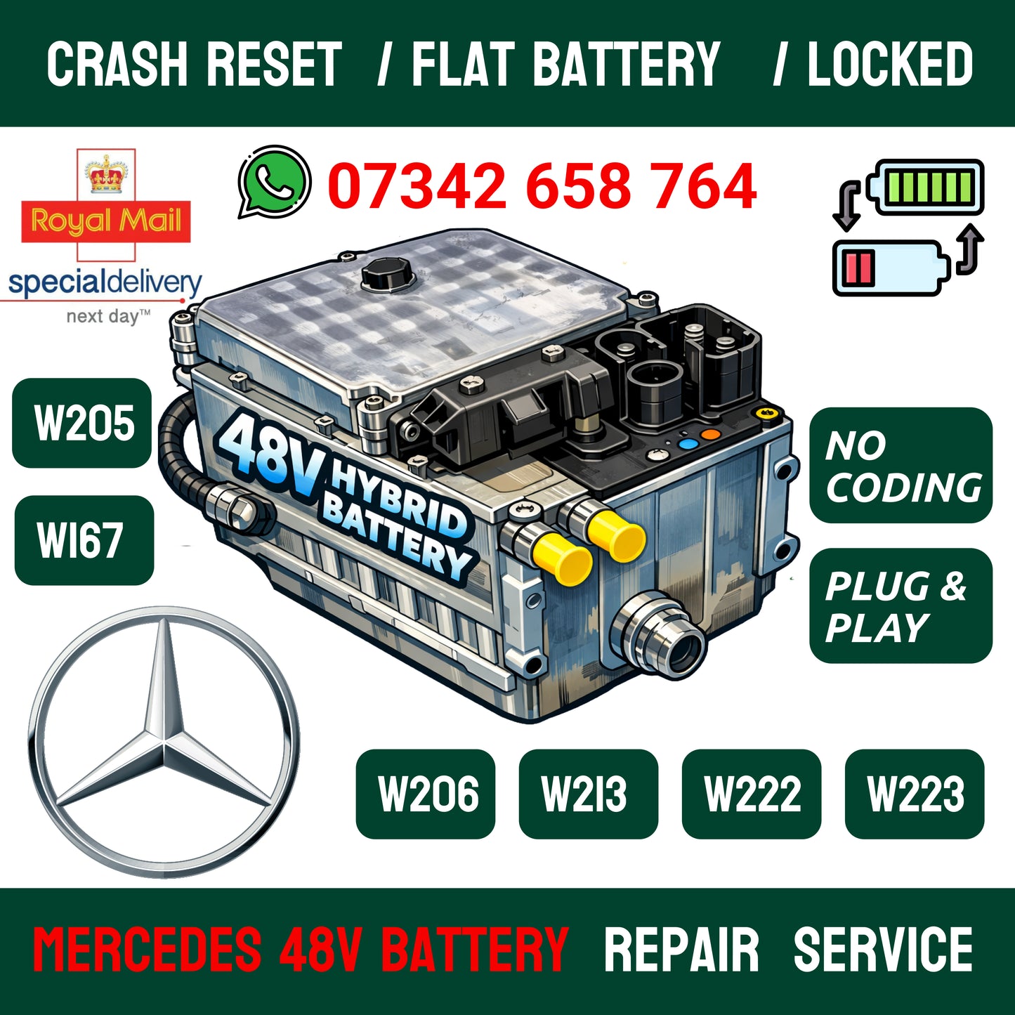 Mercedes 48V Hybrid Battery Repair Service Crash Reset BMS Unlock Flat Battery