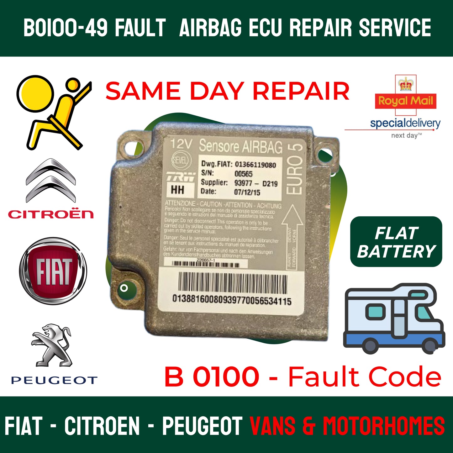 B0100-49 REPAIR SERVICE Fiat Ducato, Peugeot Boxer, Citroen Relay Airbag ECU's