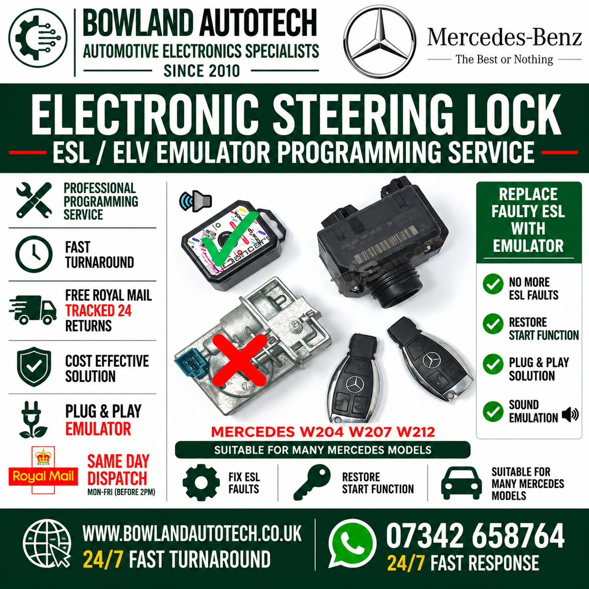 Mercedes-Benz W207  ESL ELV Emulator Programming Service | Electronic Steering Lock Mercedes UK | Bowland Autotech